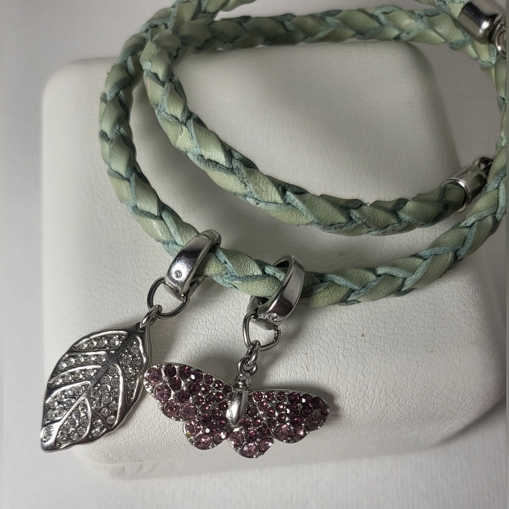 FOSSIL Bracelet: 1 BUTTERFLY, 1 LEAF Turquoise leather braid